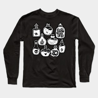 Cute black and white fantasy magical potions bottles Long Sleeve T-Shirt
